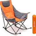 SUNNYFEEL Rocking Camping Chair, Luxury Padded Recliner, Oversized Folding Lawn Chair with Pocket, Heavy Duty for Outdoor/Picnic/Lounge/Patio, Portable Camp Rocker Chairs with Carry Bag (1 PC, Orange Grey)