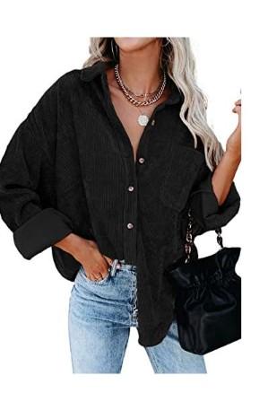 Astylish Women Corduroy Shirts Casual Long Sleeve Button Down Blouses Top