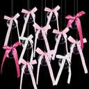 Pink Bow Party Hanging Decorations, Coquette Birthday Hanging Garland, 20 Sets Clear Balls & Bows for DIY Girls Bows Birthday Decorations, Tying The Knot Bridal Shower Baby Shower Decor