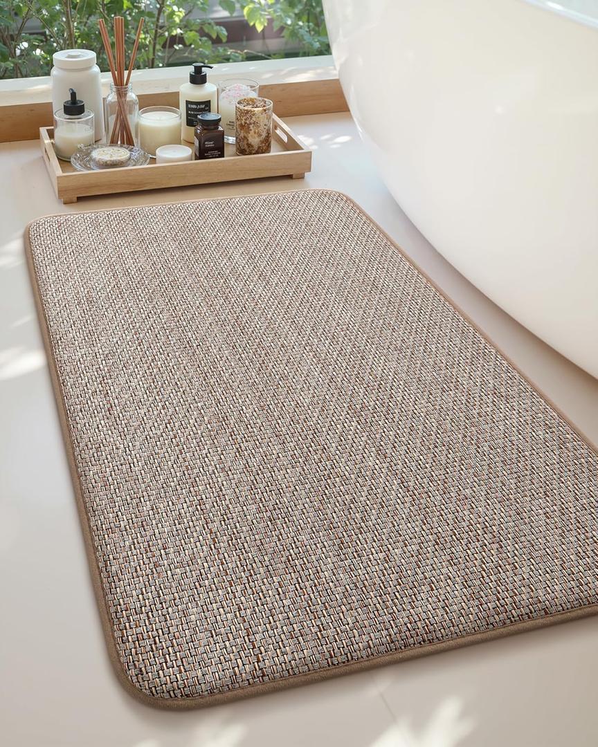 Color&Geometry Thick Memory Foam Bathroom Rugs,Absorbent and Quick Dry Bath Mat,Non-Slip Bath Rug for Bathroom,Laundry Room and Tub,Roll Pack,  24"x36",  Khaki, 