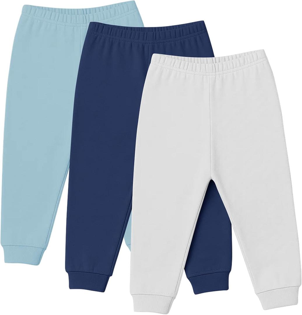 Baby Jogger Pants with Elastic Cuffs Stay-On Lightweight Toddler Joggers, Soft & Stretchy Baby Pants, 3-Pack (S)
