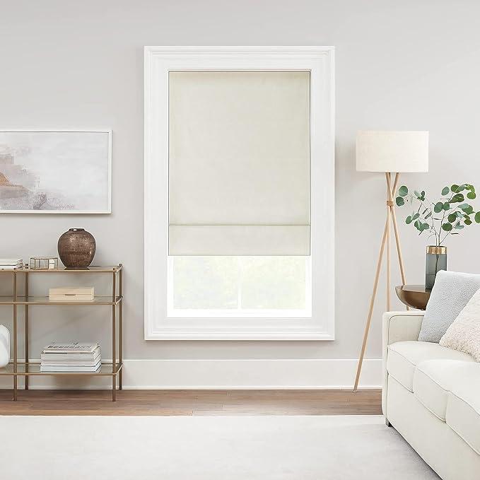 Eclipse Drew Cordless Blackout Roman Shade, 23x64, Ivory