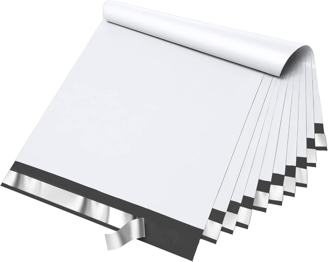 Fuxury 100 Pcs 12x15.5" Poly Mailers,Heavy Duty Shipping Bags for Clothing,Self Seal Plastic Mailing Envelopes for Books Packaging Postal Return Business,White