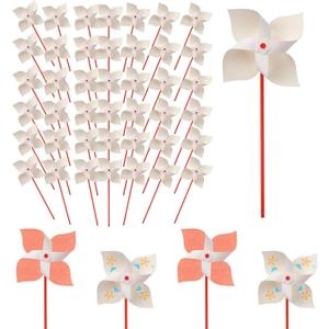 50pcs DIY Paper Pinwheels for Kids, Paper Pinwheels Bulk Blank Plastic Windmills Pinwheel Crafts for Kids Home Fun Graffiti Summer Activities Group Daycare School