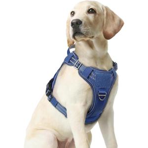 rabbitgoo Dog Harness Medium Sized No Pull, Tactical Service Pet Vest with Molle and Control Handle, Adjustable and Reflective Military Harness for Easy Walking and Training, Blue, Medium