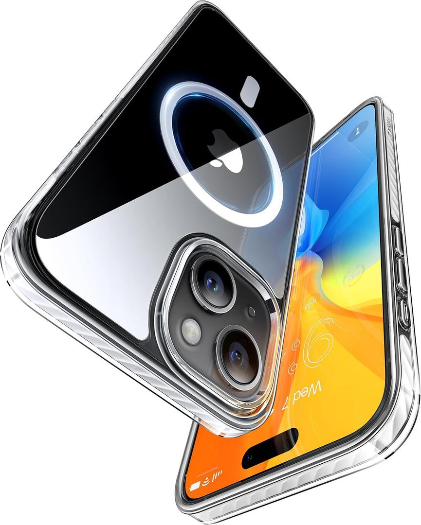 TORRAS Magnetic Shockproof for iPhone 15 Case Clear,[Military Grade Drop Tested][Compatible with MagSafe][Non-Yellowing] Cushion Anti-Scratch Back Slim Protective Cover for iPhone 15 Case, Clear