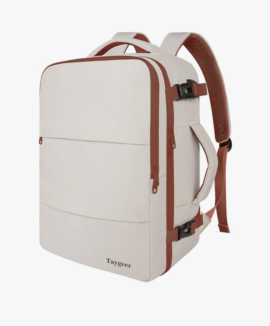 Taygeer Backpack for Women, College Backpack with Laptop Compartment & Shoe Pouch, 35l Travel Laptop Mochila Carry On Luggage, Airline Approved Personal Item Bag For Weekender Gym Hiking, Khaki White(L)