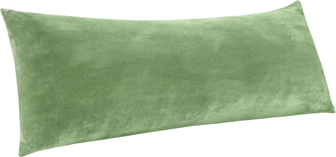 BEDELITE Body Pillow Cover with Zipper Closure, Super Soft and Cozy Fuzzy Fleece Body Pillow Case Cover 20 x 54 Inches, Sage Green