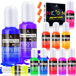 Neon Pigment Paste, 12 Colors Pigment Paste for Epoxy Resin, Opaque Resin Dye, Vibrant Color Easily Mix for Making Jewelry, Bath Bombs, Soap, Candles, Nail Art, Christmas Coasters Adult Hobby