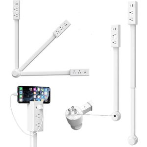 Rotates 180 Electrical Outlet Extender with 2 AC 1 USB-A 1 Type-C,Extends 17"-27" Power Outlet Extender Stick Access Hard-to-Reach for Bedroom Office Behind Couches Nightstands Desks Sofa