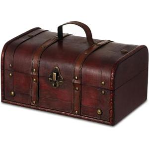 Vintiquewise Decorative Wooden Treasure Chest Keepsake Box Large Memory Trunk, Wood Lock Box, Treasure Chest Box for Kids & Adults