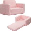 ALIMORDEN 2-in-1 Flip Out Cuddly Sherpa Toddler Couch Convertible Sofa to Lounger, Pink (Armchair)