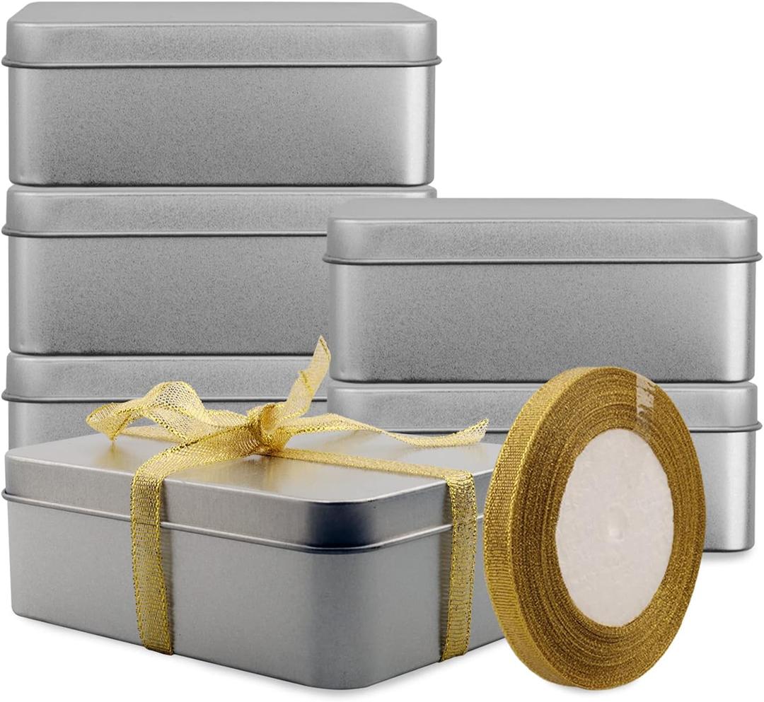 Coobbar Empty Metal Tins Box with Lid,6 Pack Metal Tins Cans Storage Container for Treats, Gifts, Candle, Favors and Crafts, Silver(4.9 x 3.7 x 2.3 Inches)