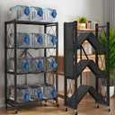 Kitchen Garage Metal Shelves, Storage Shelves Organizer, Foldable Metal Shelving, Closet Shelving Unit, 28" W x 14" D x 50" H Bakers Rack Microwave Stand, Plant Stand with Wheels (4-Tier Shelf)