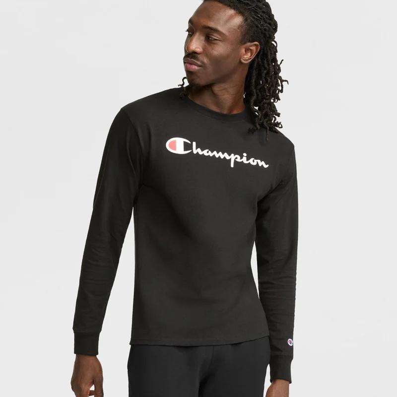 CHAMPION BLACK CLASSIC GRAPHIC LONG-SLEEVE T-SHIRT, SCRIPT LOGO  L