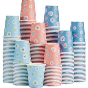 SIUQ 300 Pack Paper Cups 8 oz, Disposable Coffee Cups, Paper Coffee Cups 8 oz, Colourful Hot/Cold Beverage Drinking Cup for Water Juice or Tea, Office Party Home Travel - Daisy