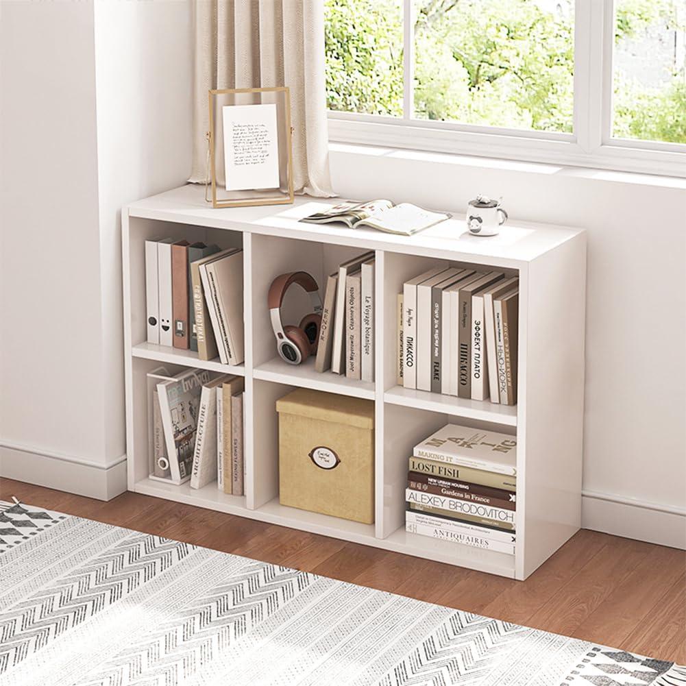 NELYE 6 Cube Organizer Bookcase White Open Shelf