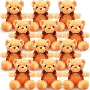 HyDren 12 Pcs 12 Inch Bear Stuffed Animal Bulk Soft Plush Bears Bulk with Ribbon Bow for Birthday Baby Shower Graduation Wedding Party Favor (Brown)