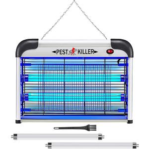Indoor Bug Zapper Plug-in, Electric Mosquito Zapper Fly Killer, Powerful 20W Flying Insect Mosquito Repellent Lamp, Bug Light Trap Catcher for Gnat Fruit Fly Moth Pest Control w/ 2 Replacement Bulbs (Silver)