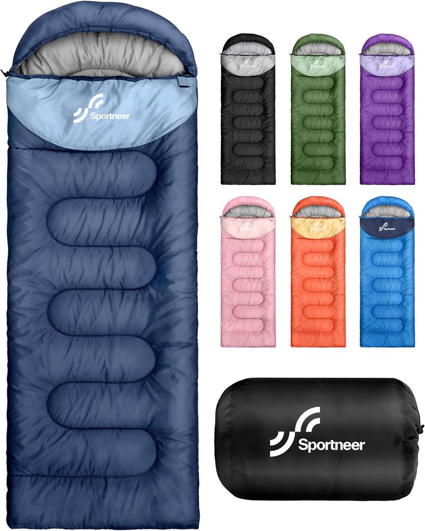 Sportneer Sleeping Bag for Adults & Kids, Cold Weather & Warm Waterproof Camping Sleeping Bag, Compact Portable for Camping Hiking & Travel, 3.3lbs, 50-80