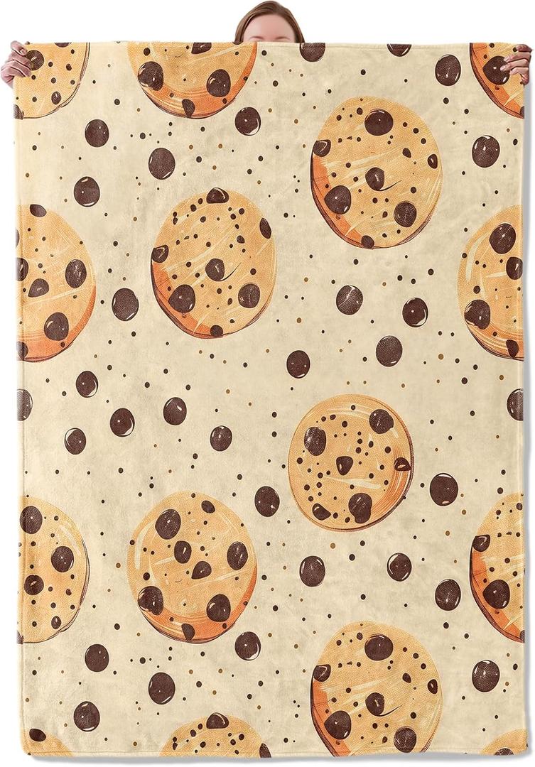 Chocolate Chip Cookie Blanket, Fun Food Themed Flannel Blanket Gifts for Women, Soft Warm Lightweight Blankets for Living Room Home Travel Decor 50" x 60" (Color39)