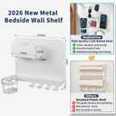 Metal Floating Bedside Shelf, with Cup Holder, No Drill, White, 11.81" x 8.66" x 2.68"
