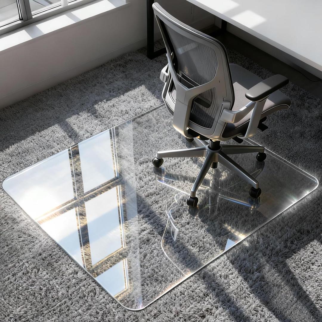 Azadx Tempered Glass Chair Mat for Carpet 40" x 48" Heavy Duty Office Chair Mat for Carpets 1/5" Thick for Carpeted Floor/Hard Floor Easy Glide Carpet Protector with Round Corner and Polished Edge (Clear)