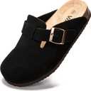 Suede Clogs Potato Shoes Cork Footbed Sandals Comfort Mules with Arch Support Slip On Slippers (7, Black)
