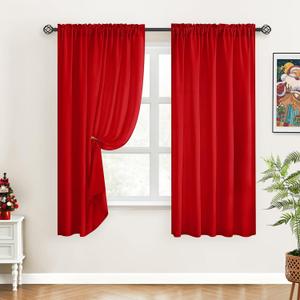HOMEIDEAS Christmas Non-See-Through Red Privacy Sheer Curtains, 52 X 45 Inches Long 2 Panels Sheer Curtains Light Filtering Window Drapes for Bedroom Living Room