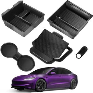 Center Console Organizer Tray for Tesla Model Y Juniper Accessories 2025 2026/For Tesla Model 3 Highland Accessories 2024 2025 2026 [Slide Smoothly/US Patent] Cup Holder Matte Black