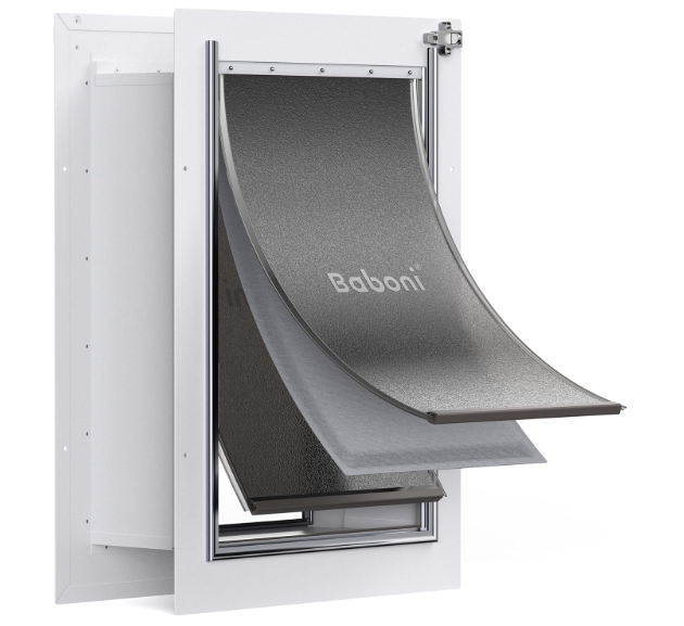 Baboni Pet Door for Wall,3-Flap,Steel Frame and Telescoping Tunnel, Aluminum Lock, Double Flap Dog Door and Cat Door, Strong and Durable (Pets Up to 100 Lb) -Large, 14 1/4"W x 21 1/16"H