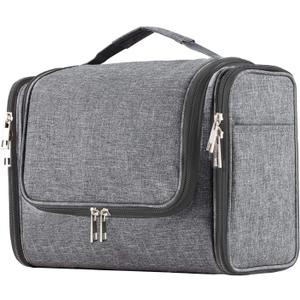 Buruis Hanging Toiletry Bag for Women and Men, Large Water-Resistant Makeup Organizer with Sturdy Hook, Lightweight Nylon Dopp Kit for Full-Sized Toiletries & Cosmetics, Oxford Gray