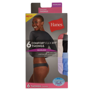 Hanes Womens Comfort Flex Fit Underwear, Seamless Panties, Assorted 6-pack Thong, Pink Begonia, Body Blush, Tutu Violet, Spiced Almond Pink, Black, Satellite Blue, 9 US, 2XL