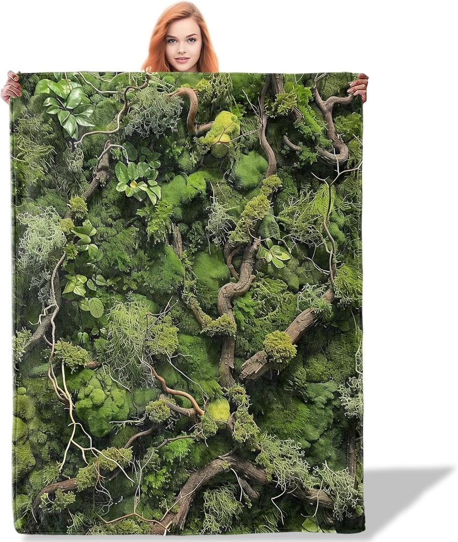 Moss Forest Throw Blanket for Women Girls Boys, Soft Flannel Blankets Gifts for Living Room Couch, Home, Sofa Decor, 50"x60"