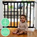 Summer Infant Deluxe Stairway Simple to Secure Safety Pet and Baby Gate,30'-48' Wide, 32' Tall, Install on Wall or Banister in Doorway or Stairway,Hardware Mount, Auto Close Walk-Thru Door-Black Wood