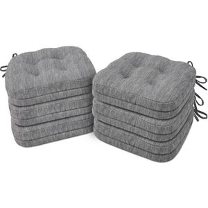 Shinnwa Dining Chair Cushions Set of 6, Dual-Layer Memory Foam Kitchen Chair Cushions, Patented Design Seat Pads with Ties, 16.5 x 16.5 x 3.5in, 6 Pack, Grey