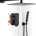 Shower Faucet Set, Matte Black Rainfall Shower System Complete Wall Mounted for Bathroom with 10 Inch Square Shower Head and Handheld Shower Head Rain Mixer Combo Set