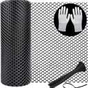 Reinforced Plastic Mesh Fence Roll with 100 Pcs Cable Ties (250x5mm) and Gloves, 16.4 ft x 15.75" Plastic Chicken Wire Fencing, Balcony Netting for Pets, Dogs, Cat, Rabbits & Poultry- Black