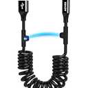 AGVEE 1.5ft Coiled Short USB to USB-C Charging Cable [USB-IF Certified] 3A Fast Charger Cord in Car for iPhone 17/ 16/ 15 CarPlay, Galaxy S25 S24 S23 S22 S21 S10 S9 S8, Google Pixel, Black
