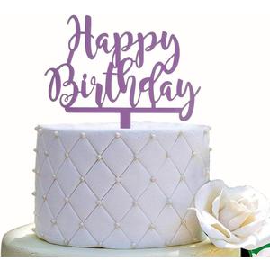 Happy Birthday Cake Topper for Birthday Party Decorations (Purple Acrylic)