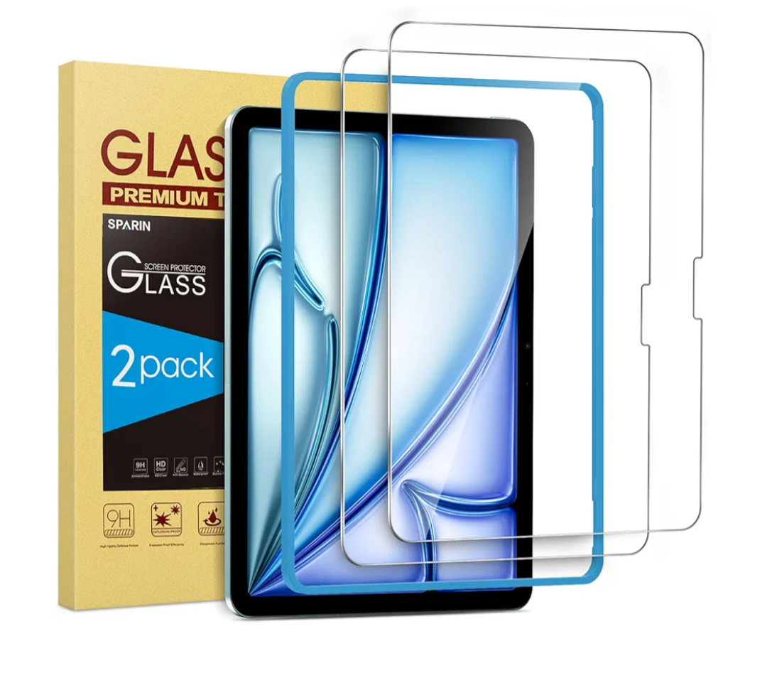 SPARIN 2 Pack Screen Protector for iPad Air 11 inch M4/M3/M2 (2026/2025/2024), (iPad Air 8th/7th/6th Generation), Tempered Glass, Apple Pencil Pro & Case Compatible, Anti-Scratches, High Definition, 1 Glass Missing