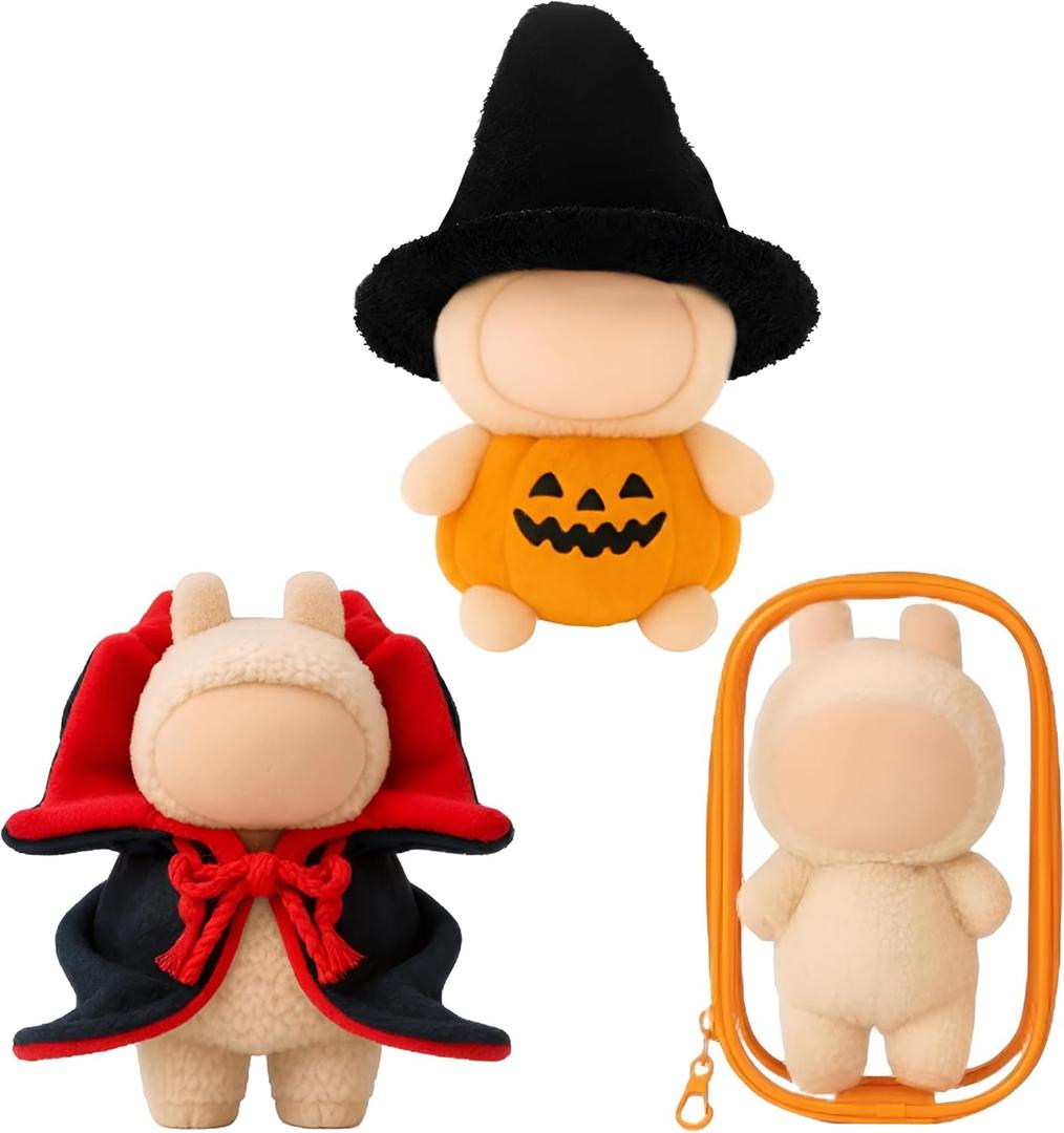 17cm Doll Clothes Outfits for Halloween, Witch Hat Pumpkin Clothes Demon Cloak & PVC Storage Case for Halloween Doll Costume Accessory Dress up Collector Display