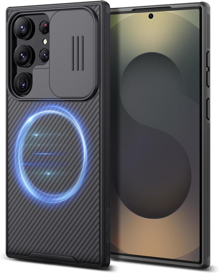 Nillkin for Samsung Galaxy S25 Ultra Case Magsafe with Camera Cover, Thin Slim Fit & Military Drop Protection & Lanyard Design & Non-Slip Magnetic Phone Case for Samsung S25 Ultra 5G 6.9 Inch, Black