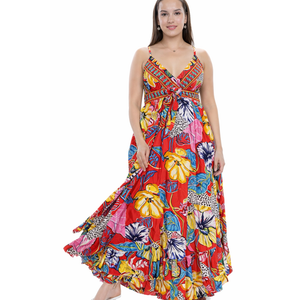 Women's Plus Size Summer Sundress 2025  Tropical Floral Silk Blend Beach Cover Up VNeck One Size Boho Vacation Resort Dress Red