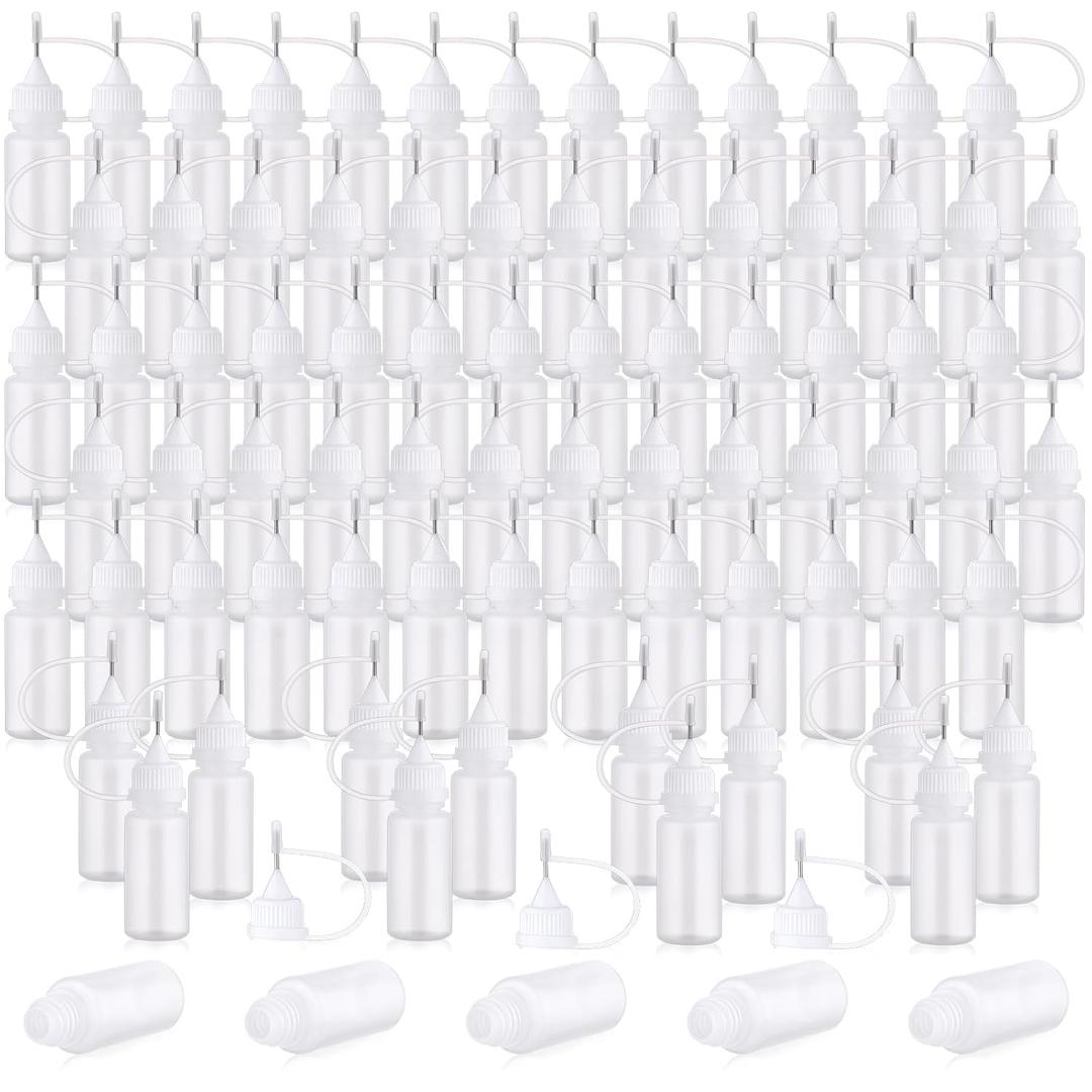 Zhehao 100 Pcs 10 ML Narrow Tip Applicator Bottle Mini Needle Tip Glue Bottle Applicator Precision Translucent Glue for Alcohol Ink DIY Quilling Acrylic Painting(White)