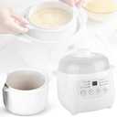 White 1L Mini Slow Cooker with Steamer Basket, 24-Hour Timer and Automatic Keep-Warm Function, 200W Smart Ceramic Electric Slow Cooker, Kitchen Cooking Appliance, 1.1 Quarts