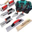 10 PCS Concrete Trowel Set, Masonry Hand Tool Kit Includes Finishing & Pool Trowel, Gauging & Brick Trowel, Wood Float, Groover, Edger, Extruded Alloy Float, Wire Twister & Carry Bag