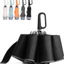 QWB TUMAAOTU Inverted Umbrella with Carabiner Handle, Wind Proof Umbrellas For Rain and Sun, 46 Inch Portable Reverse Folding UV Umbrella, Car Umbrella for Women Men, 10 Ribs