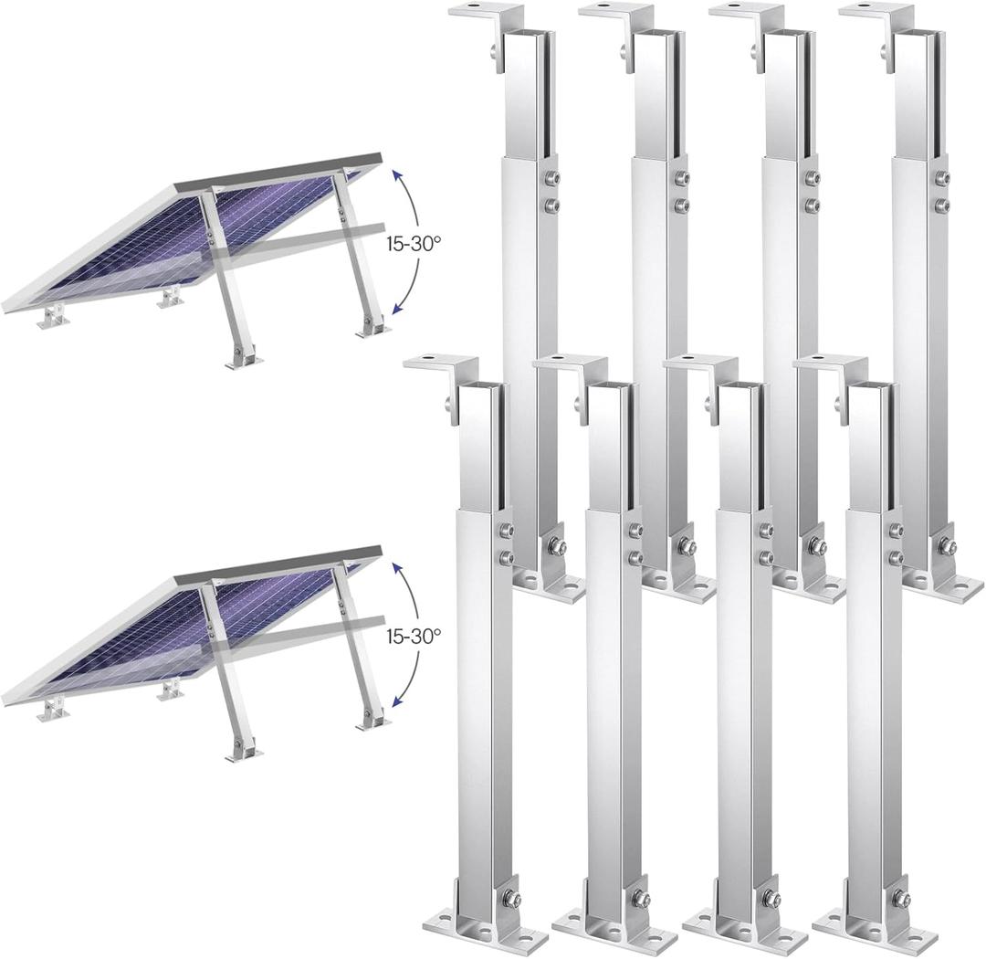 Zonon 8 Pcs Adjustable Solar Panel Tilt Mount Brackets Aluminum Alloy Solar Panel Mounting Supports up to 100 200 300 400 Watt for Flat Surface Roof RV Boat Off-Grid