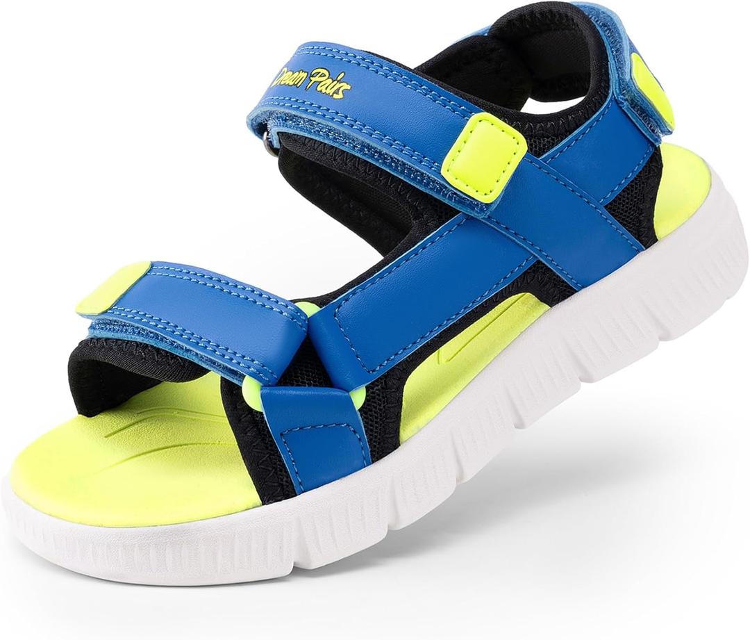 DREAM PAIRS Boys Girls Sandals Kids Athletic Summer Water Open Toe Shoes(Blue/Neon Green), Size: 4 Big Kid